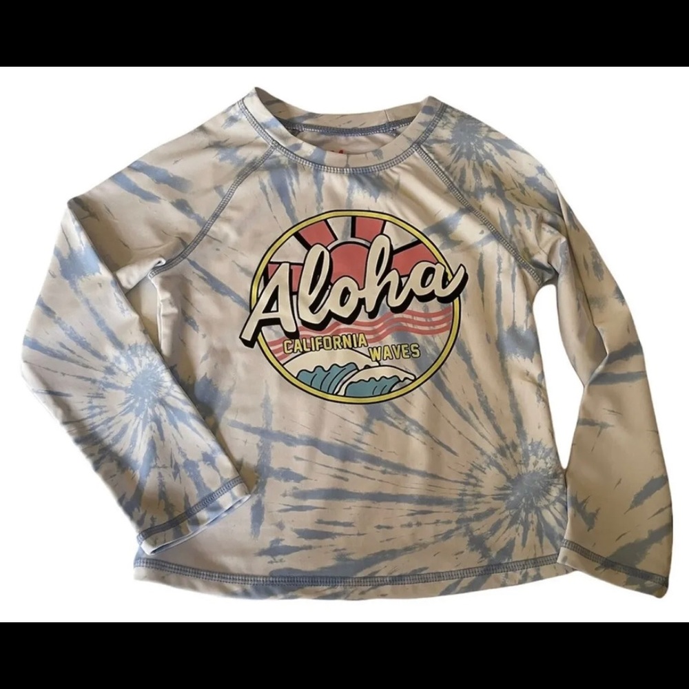 New Girls size 5-6 Miken Aloha California Waves Rashguard swim top